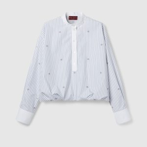 Camicia in cotone a sottili righe con incrocio GG