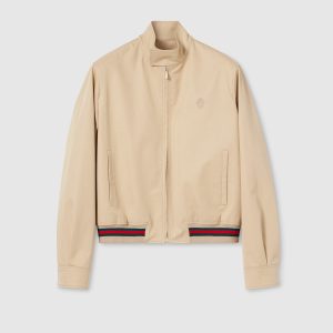 Giacca in twill di cotone con zip e nastro Web