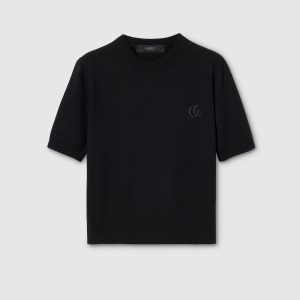 Top in lana lavorata a maglia con ricamo